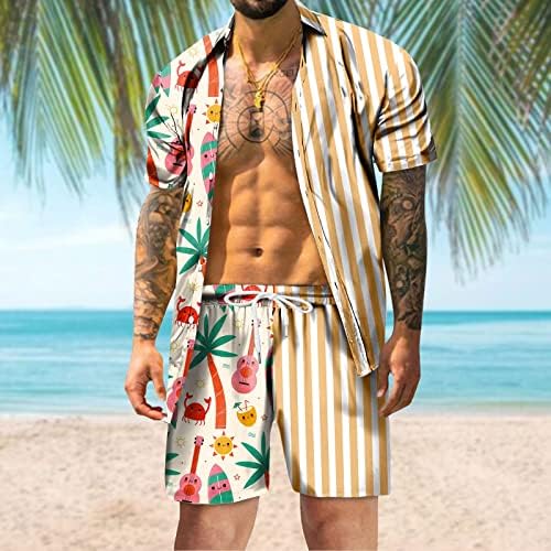 Yalfjv masculino de verão lazer Hawaii Seaside Beach Digital Print 3D Impressão curta Camisa de camisa shorts Cowmen