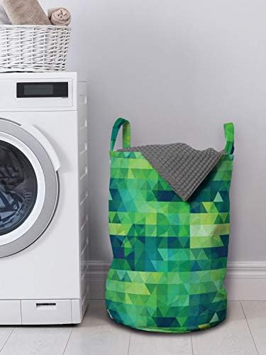 Bolsa de lavanderia de mosaico de Ambesonne, tons verdes Design moderno monocromático com triângulos criativos, cesto de cesto com alças fechamento de cordão para lavanderias, 13 x 19, multicolor