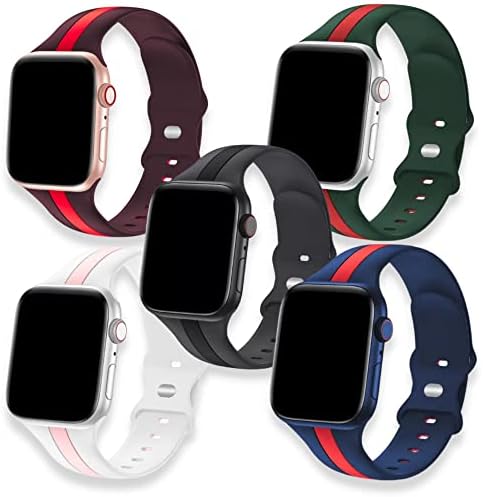 5 Pack Designer Band Sport Soft Wateropers Silicone Compatível com Apple Watch Band 38mm 40mm 41mm 42mm