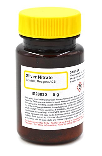 Cristais de reagentes de nitrato de prata de grau de ACS, 5g - a coleção química com curadoria