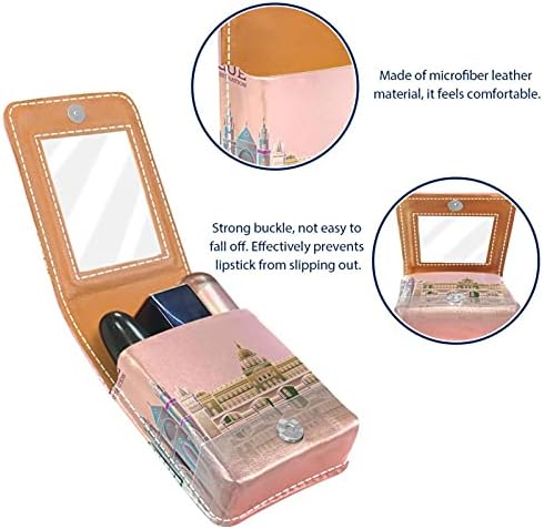 Caixa de batom com edifícios espelhados portable portátil de batom portátil Bolsa de maquiagem de maquiagem