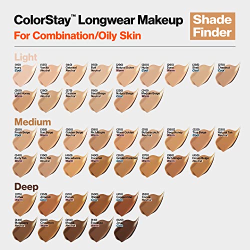Fundação líquida de Revlon, maquiagem de face colorstay para combinação e pele oleosa, SPF 15, cobertura