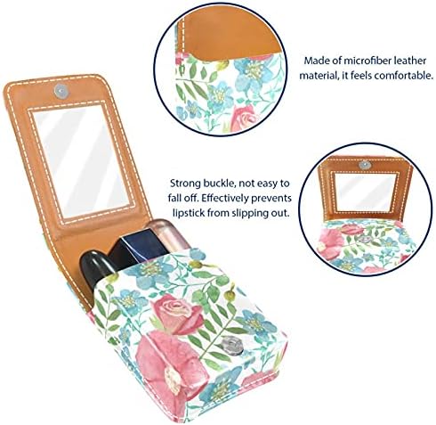 Floral Acuarela coloros Lip Gloss Selder Batom Case de maquiagem portátil Bolsa de viagem Lipstick Case com Mini Mini Batom Storage Box for Women