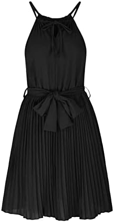 Vestido de verão feminino 2023 Casual Halter Neck A-Line Dress Dress Vestern Belted Swing Swing Pleed