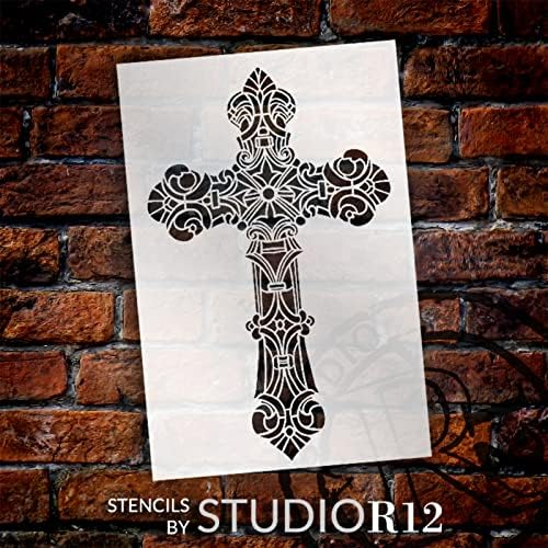 Estêncil cruzado ornamental por Studior12 | Idéias de arte da parede cristã para pintura | Craft DIY