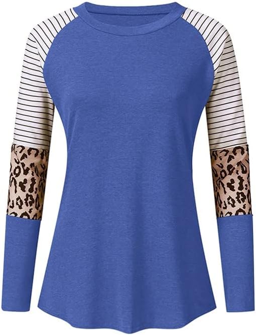 Nokmopo Crop Tops para mulheres outono e inverno moda leopard estampa listrada no pescoço listrado de manga