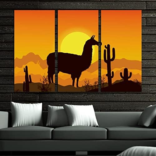 Paisagem de arte de parede alpaca cactus sunser sceneoil pintando na lona obra de arte emoldurada original para sala de estar decoração de escritório