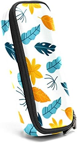 Tropical-Leaves-Vector Patadren 84x55in Saco de caneta lápis de couro com bolsa de armazenamento de papelaria