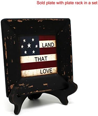 CvhomedEco. Placa decorativa de bandeira americana do país Primitivas com rack quadrado exibir