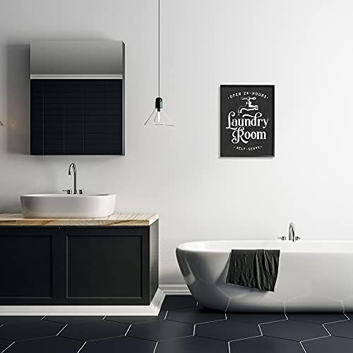 Stuell Industries Laundry Room de autoatendimento sinal de autoatendimento Ilustração vintage, projetada por arte de parede emoldurada preta e revestida, 16 x 20, cinza