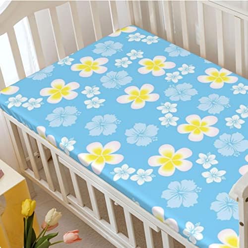 Luau Folha de berço com tema Luau, colchão de berço padrão folhas de colchão de lençóis de cama de cama de menina ou berçário de menino ou menina, 28 “x52“, azul azul pálido azul pálido azul azul azul azul azul de bebê