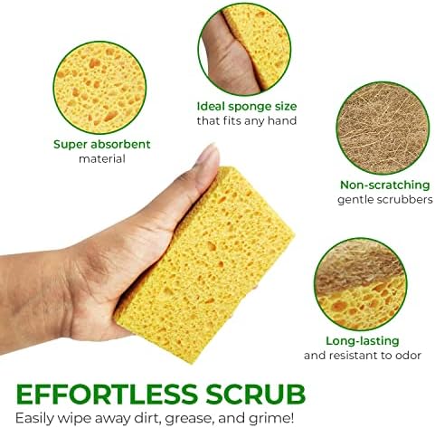 AirNex 9 Pacote Biodegradable Natural Kitchen Sponge - Esponja de cobertura de celulose e coco compostável -