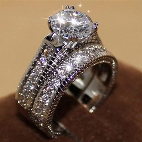 Prata cúbica zircônia de noiva strass circular de oito garras anel de noivado anel de noivado de diamante