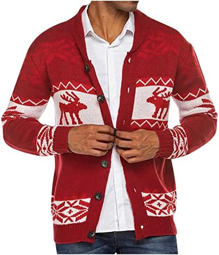 Men suéteres jaquetas feias suéter de natal botão fechamento de tricô cardigan stand colar mangas compridas knitwear casaco