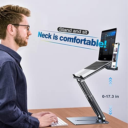 Xuenair Standing Laptop Stand para a altura ajustável da mesa, suporte de laptop alto com suporte para telefone