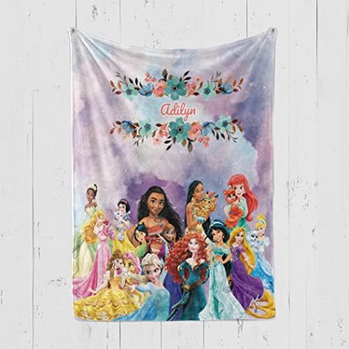 Angeline Kids USA fez cobertores de bebê personalizados, contos de fadas roxas Princess Baby Blanket com nome, Presente de cobertor de bebê personalizado para meninos meninos no aniversário de Natal 60x80 sherpa