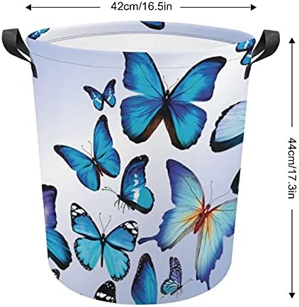 Cesto de lavanderia Foduoduo cesto de borboleta azul cesto com punhetas cesto dobrável Saco de armazenamento de roupas sujas para quarto, banheiro, livro de roupas de brinquedo