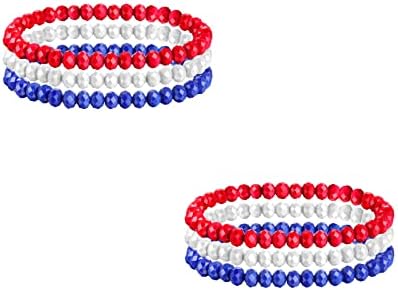 Idesign 2 Set USA American Bandle Bracelet Set for Women Men Mens Azul Branco Branco Bracelet Stretch Conjunto Patriótico 4 de julho Pacote de presentes do Dia da Independência de 2
