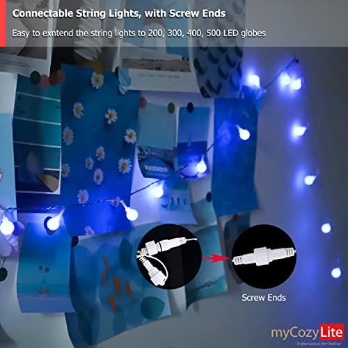 Luzes de cordas do globo LED Blue, 100 Luzes azuis Plug de cordas, luz à prova d'água para interior e externa, ideal para decoração de quarto, festa, varanda, Natal, 49 pés de corda extensível com temporizador