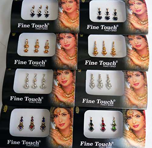 8 bindi pack- 24 adesivos combinados de bindi multicoloridos, prata, ouro, preto, jóias de tatuagem bindi bindi