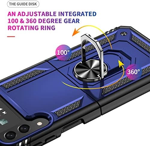 Compatível com Samsung Z Flip 4 Caixa pesada Atualizada Tampa de telefone protetora de proteção completa à prova de choque, construído em suporte de anel magnético rotativo para o Samsung Galaxy Z Flip 4 Case -Blue