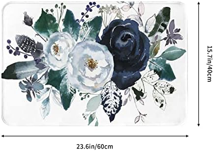 Banho de tapete aquarela floral aplicável ao piso de entrada da sala, capacho de banheiro anti-esquiliado, tapete de banheira absorvente a água, cozinha lavável da máquina, decoração de banheiro interno 23.9x15,7 polegadas