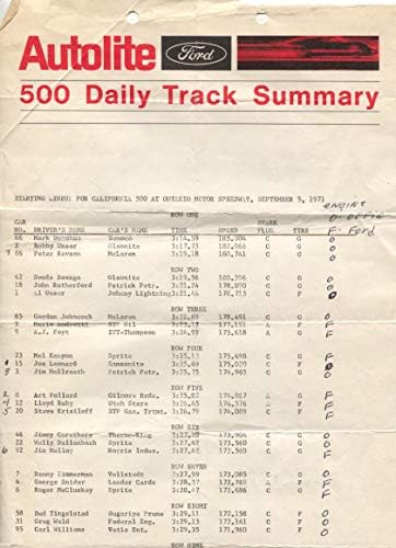 1ª Califórnia 500 USAC Indy Car Race-up Sheet 9/6/770 resumo-VG-VG