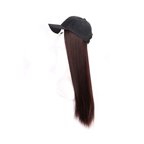 WPYYI Long Synthetic Hat Wig 22 polegadas Tampa de beisebol Extensões de cabelo lisadas com tampa preta Capinha