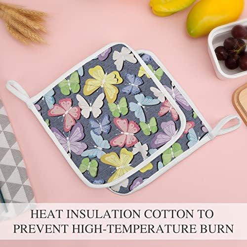 Padrão de borboletas nos suportes de panela de tecido Resistente a calor Potholders para cozinhar Conjunto