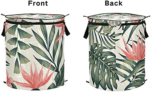 Plantas tropicais Popa de lavanderia com zíper cesta de lavanderia dobrável com alças Organizador