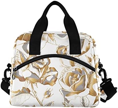 Bolsa de lancheira mais refrigerador saco de saco térmico grande rosa de ouro para mulheres trabalhos escolares de viagens de bolso portátil alça de ombro ajustável