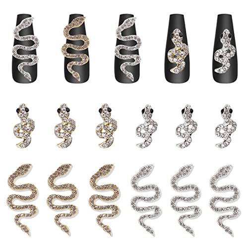 12 PCs 3D liga de cobra encharms da arte de unhas Ebanku Glitter Christmas Nail Art Rhinestones Diamond Gems para unhas Snake Wave Crystal Rhinestones