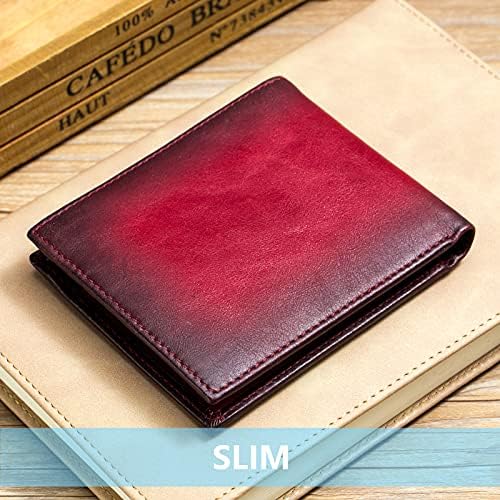 Carteiras de Bullcaptain RFID para homens Slim Bifold Genuine Leather Front Pocket Cartet com 2 ID Windows
