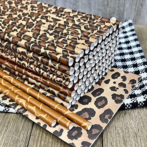 Pedido de papel de animais - Tema Safari - Leopard Giraffe Cheetah Print - Black Brown Tan - 100 pacote