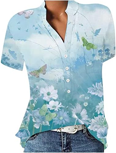 Tee de manga curta listrada Mulheres V Blusa do pescoço Camisas de túnica curta camisetas de estampa floral camisetas