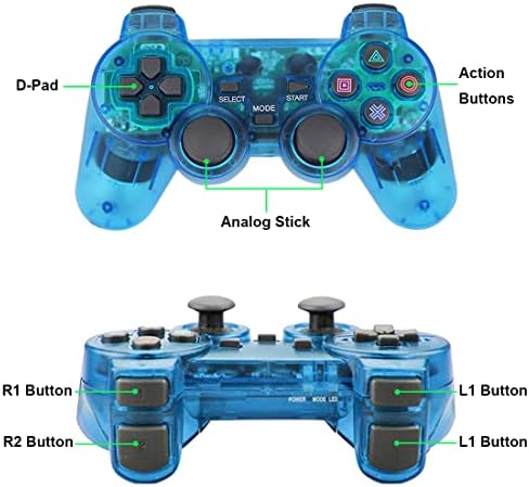 TPFOON Wireless Controller for PS2 - Jogo de vibração dupla Remote Gamepad Compatível com o PlayStation 2 Console