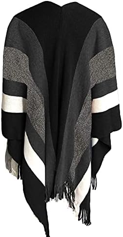 Suéter de malha elegante feminino borlas com manta manto poncho de top listra com capa de franja