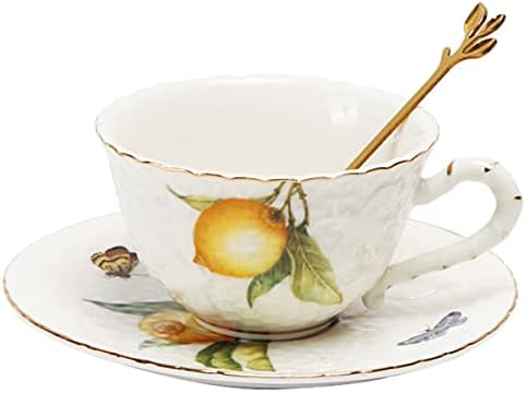 Copo de porcelana Sizikato e pires com acabamento dourado, 3 onças de copo de café expresso de xícara de chá, limão e borboleta