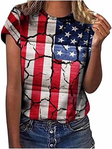 Camisas casuais de verão feminino Bloups American Bloups Women 4 de julho de camiseta patriótica Estrelas de listras impressas camiseta