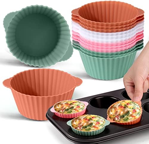 12 PCs Silicone Muffin Liners com abas, forros de cupcakes reutilizáveis ​​para panela de muffin de aço, copos de cozimento antiaderentes para assar panor