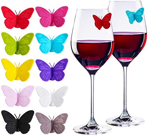Outus 20 peças Silicone Drink Markers Marcadores de vidro de vinho Charms de vinho Multi Colored Butterfly Tags Identificador de vidro de vinho para festas de bar de barra Família Fiduciário Multi, Dinner Partie