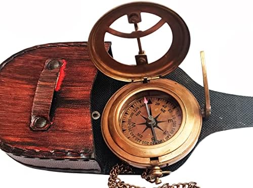 Qadeem Vintage Sundial Clock Compass com Caso de couro - Presente para ele/ela, aniversário,