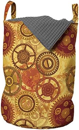 Bolsa de lavanderia de Ambesonne Steampunk, padrão vintage com várias engrenagens de relógio em fundo desgastado, cesto de cesto com alças fechamento de cordão para lavanderias, 13 x 19, multicolor
