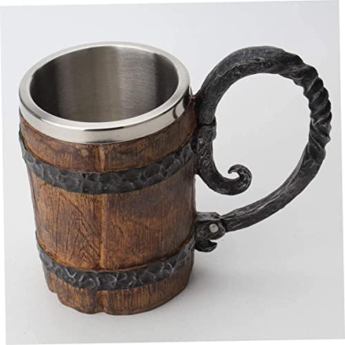 Caneca de cerveja Viking de 550 ml, aço inoxidável, uísque copo de madeira viking estilo madeira caneca de madeira