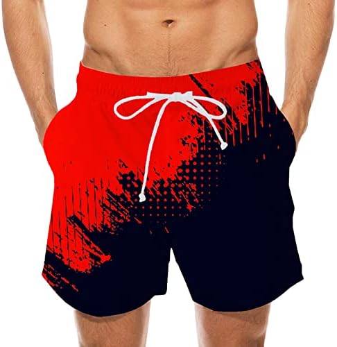 Men shorts casuais, calças de cintura elástica de verão 3d listrado colorblock listrado ripstop