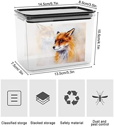 Pintura de recipientes de armazenamento de armazenamento de plástico de plástico de raposa selvagem com tampas de cogumas de arroz lacrado selado para organização de cozinha