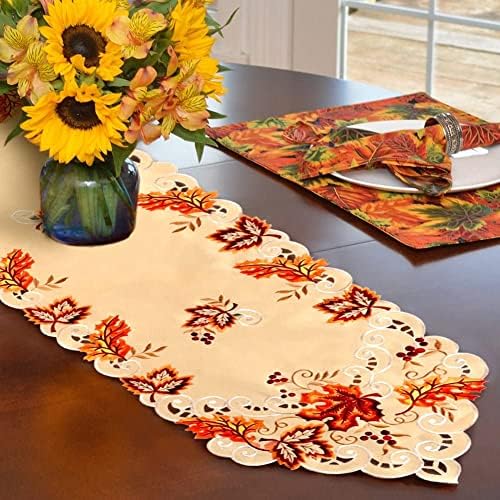 Ourwarm de 15 x 67 polegadas bordadas folhas de bordado corredor de mesa, tampa de mesa artesanal para o
