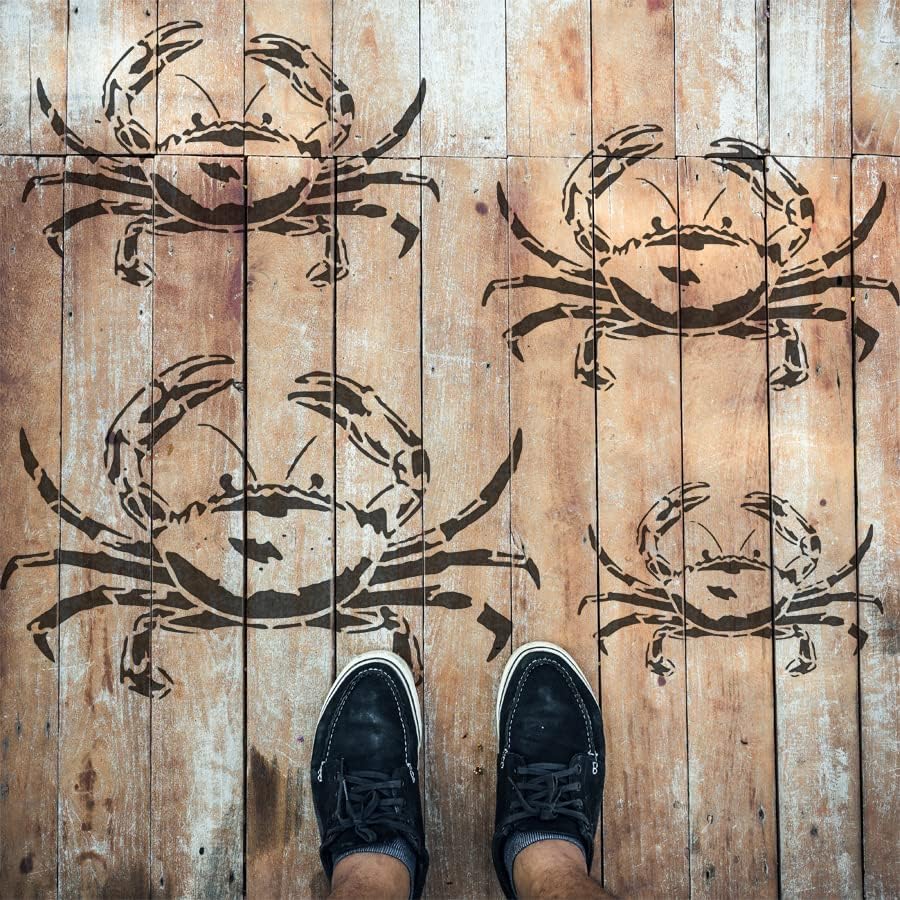 Estêncil de caranguejo | Sea Life Wall Art Pintura de estêncil | Decoração de casa náutica | Tecidos de piso de