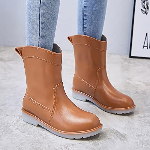Lady Shoes Mid Calf Botas de neve Mulheres não deslizam meias de lã dentro de botas de chuva Sapatos