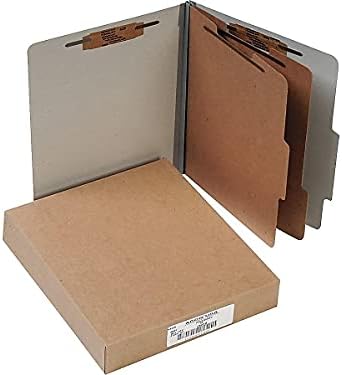 Pastas de classificação ACCO 15056 Pressboard 25-PT, letra, 6 seções, névoa cinza, 10/caixa